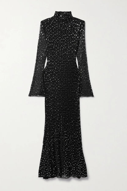 Versia Sequin Maxi Black Dress