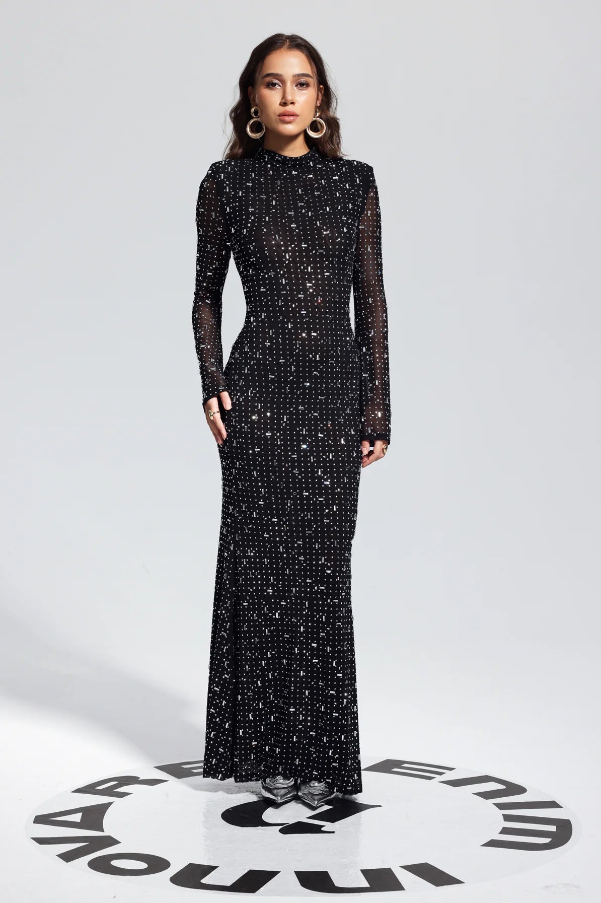 Versia Sequin Maxi Black Dress