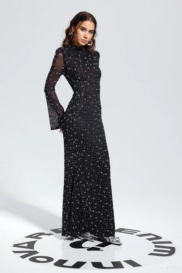 Versia Sequin Maxi Black Dress – Aclosy