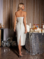 Stereo Cutting Large Flower Stitching Elegant Cold-shoulder Sleeveless Formal Dress Aclosy