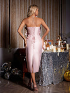 Stereo Cutting Large Flower Stitching Elegant Cold-shoulder Sleeveless Formal Dress Aclosy