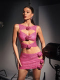 Flower Decoration Elegant Rhinestone Dress Aclosy