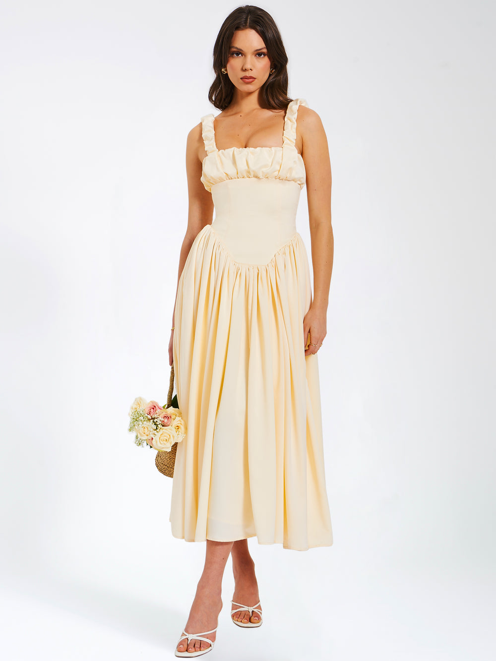 Riola Egg White Satin Drop Waist Maxi Sundress (Copy) aclosy