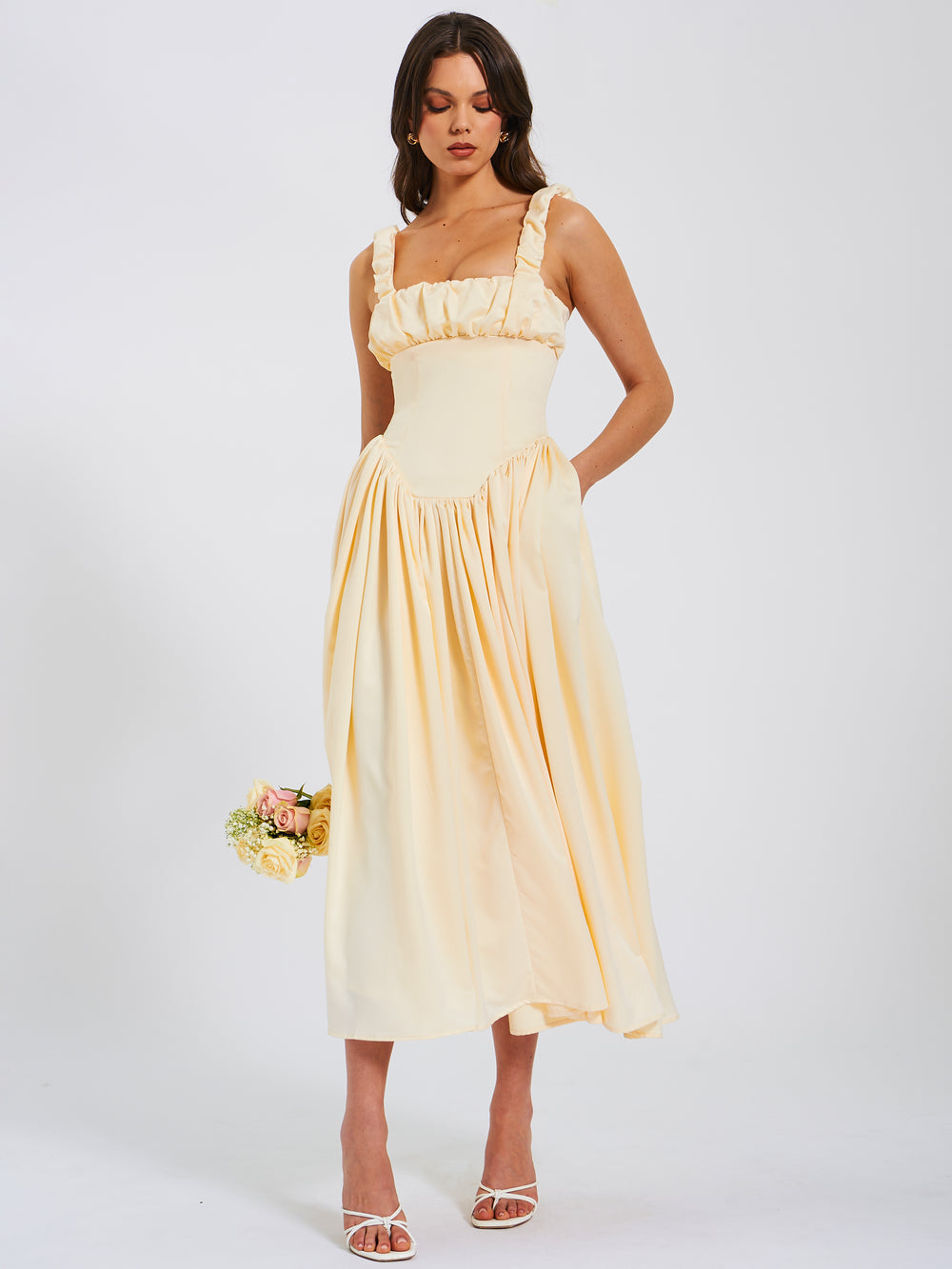 Riola Egg White Satin Drop Waist Maxi Sundress (Copy) aclosy