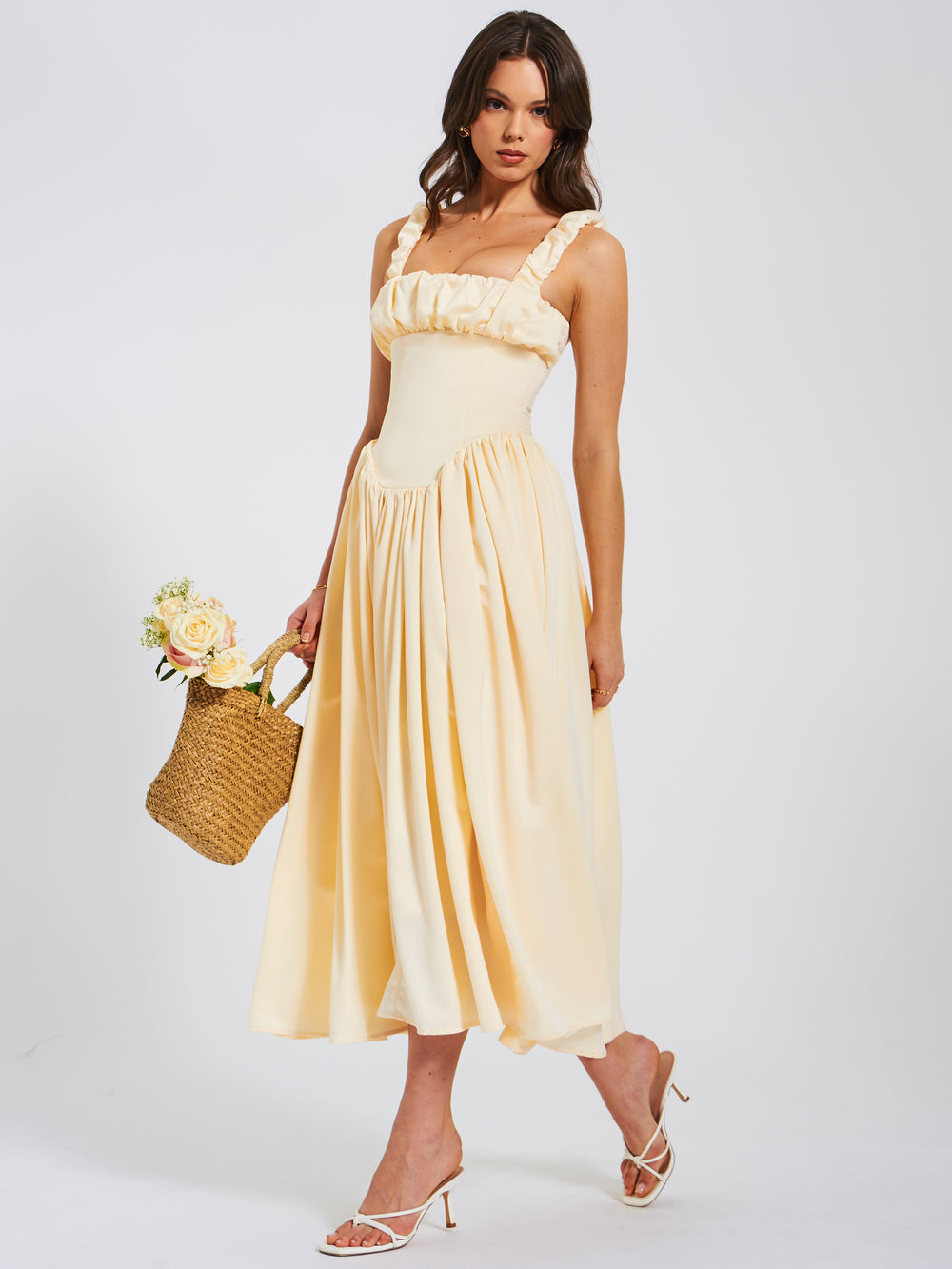 Riola Egg White Satin Drop Waist Maxi Sundress (Copy) aclosy