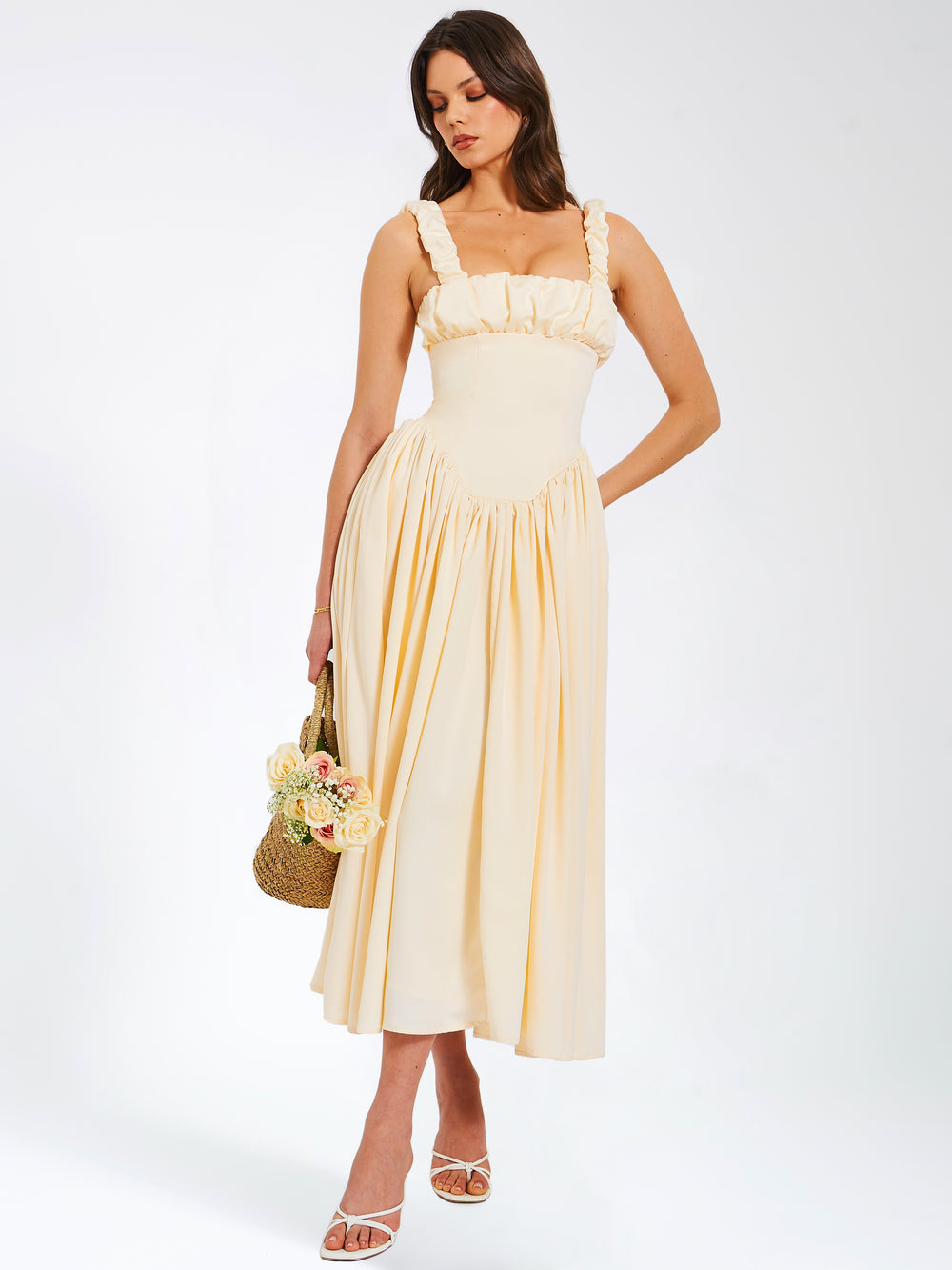 Riola Egg White Satin Drop Waist Maxi Sundress (Copy) aclosy