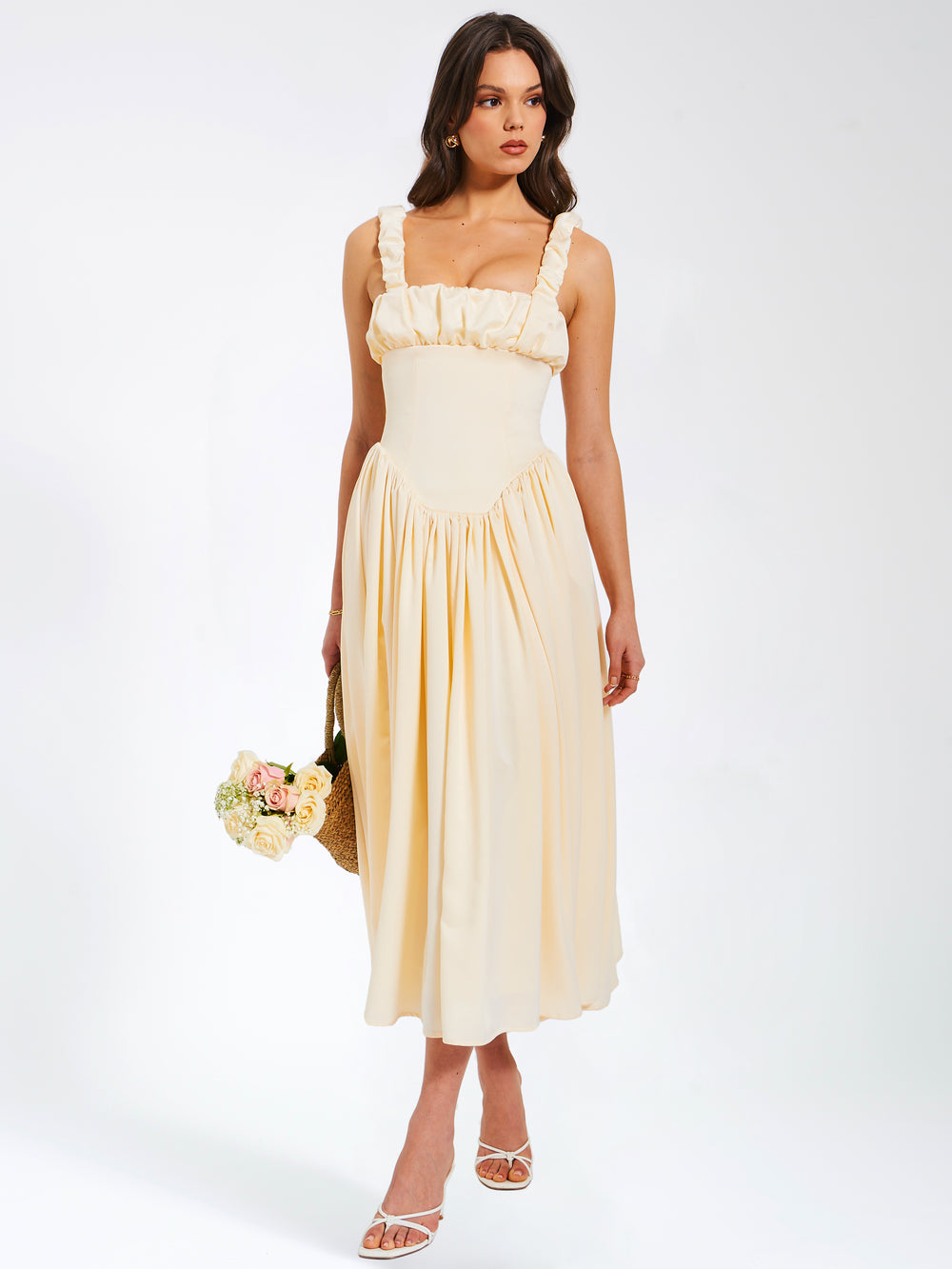 Riola Egg White Satin Drop Waist Maxi Sundress (Copy) aclosy