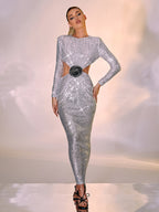 Leisure Women's Sequin Long Dress Elegant Slim Backless High-end Party Aclosy