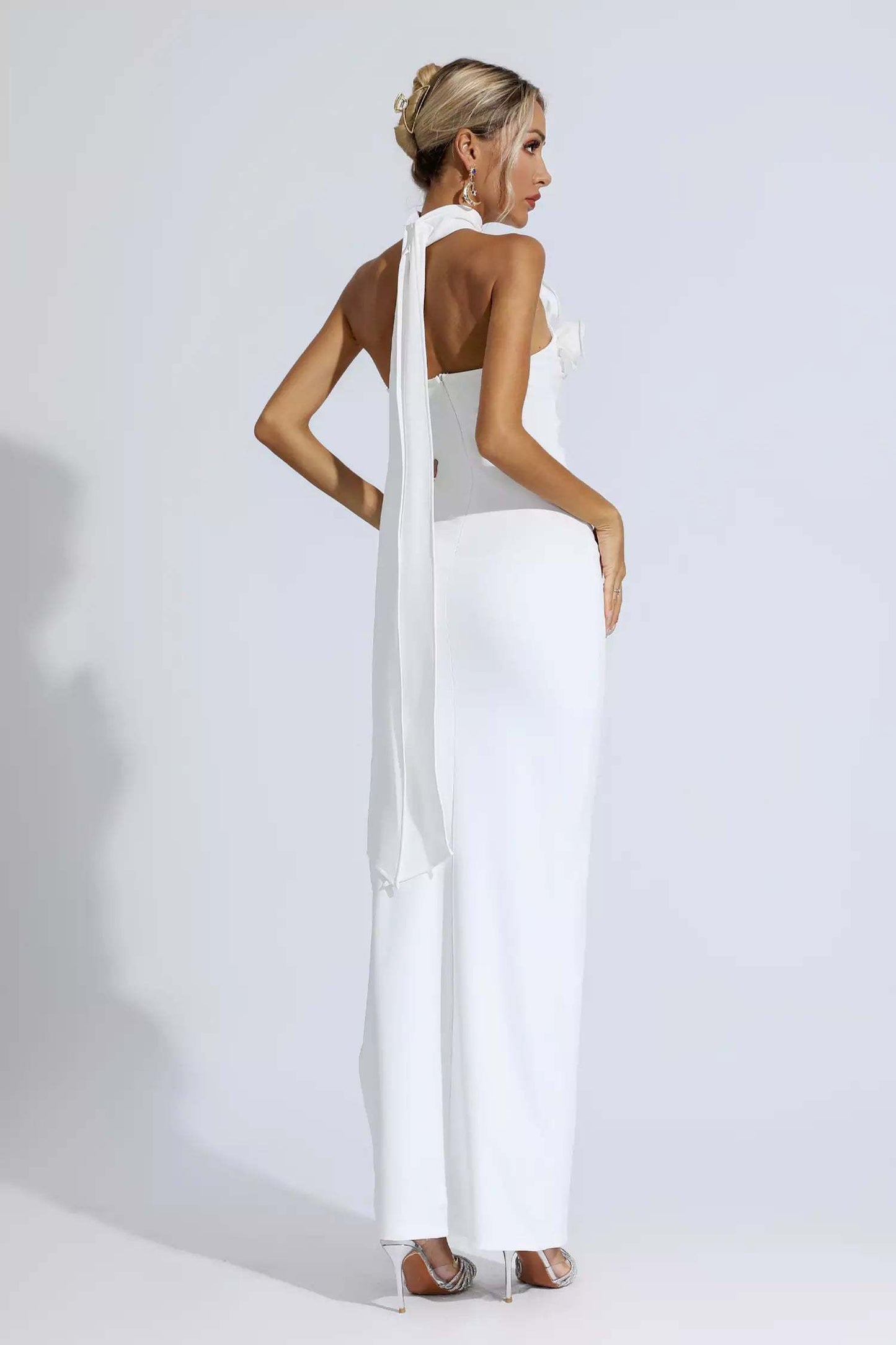 DVEN ONE SHOULDER CELEB SLIT DRESS