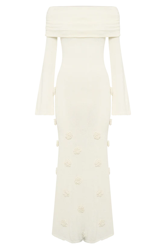 Karika Off Shoulder Knit Rose Maxi Dress