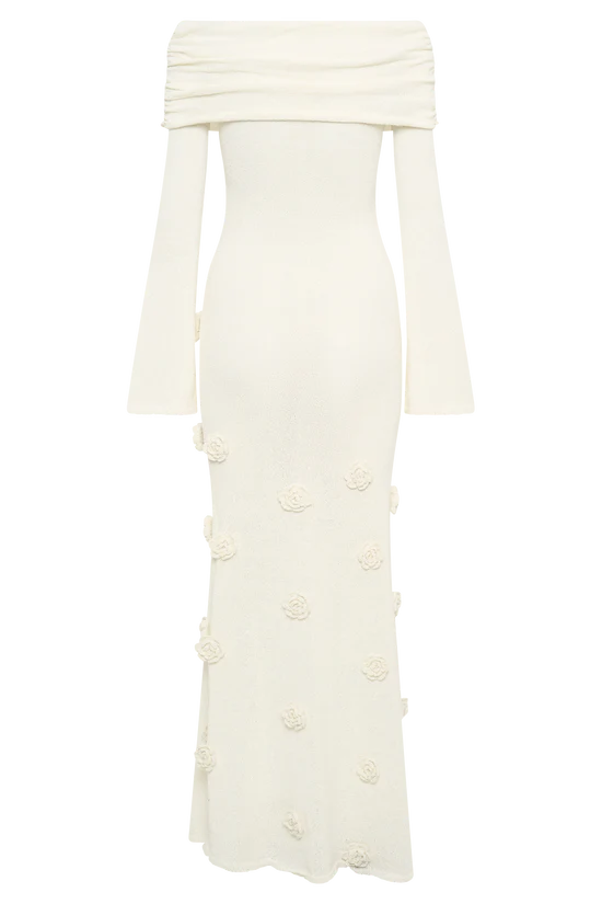 Karika Off Shoulder Knit Rose Maxi Dress