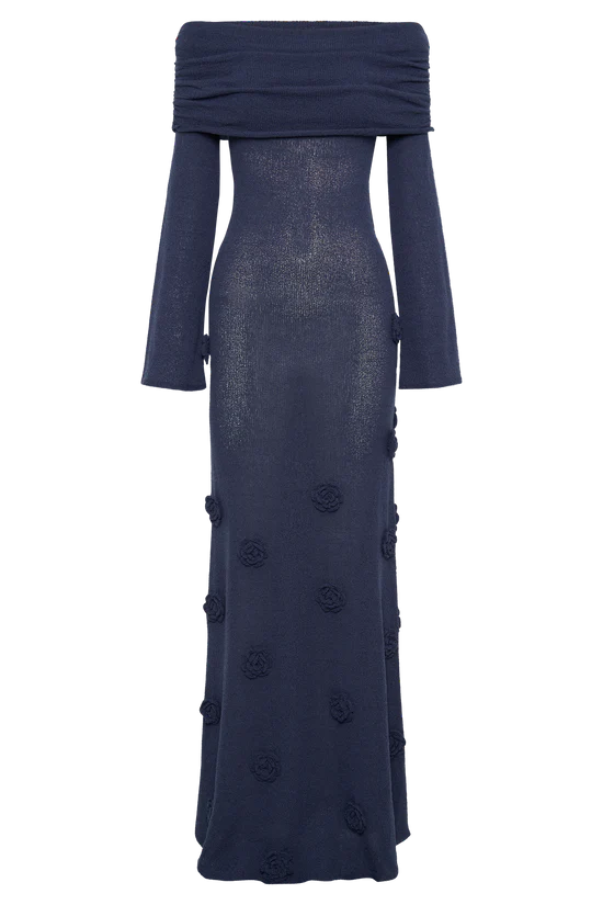 Karika Off Shoulder Knit Rose Maxi Dress