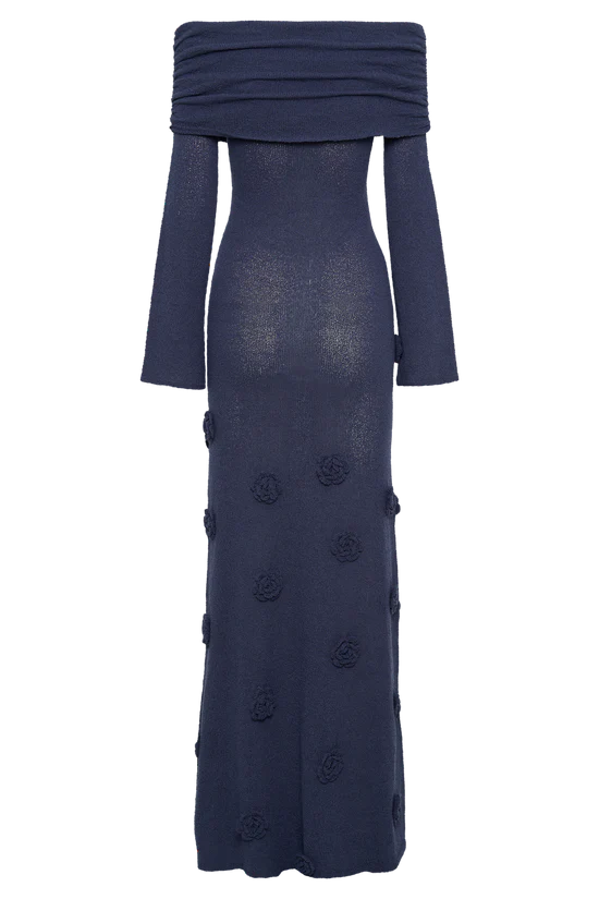 Karika Off Shoulder Knit Rose Maxi Dress