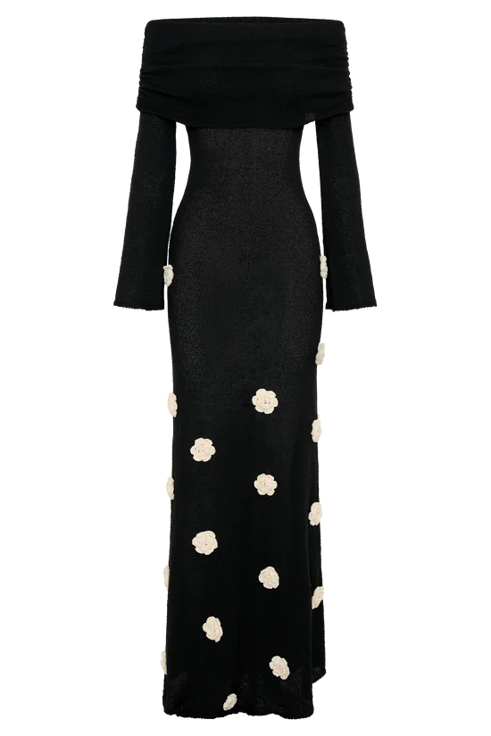 Karika Off Shoulder Knit Rose Maxi Dress