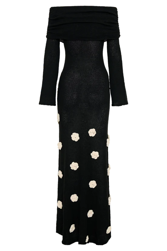 Karika Off Shoulder Knit Rose Maxi Dress