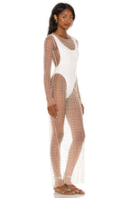 See-through Bright Diamond Bubble Bead Beach Dress Mesh Long Sleeve aclosy