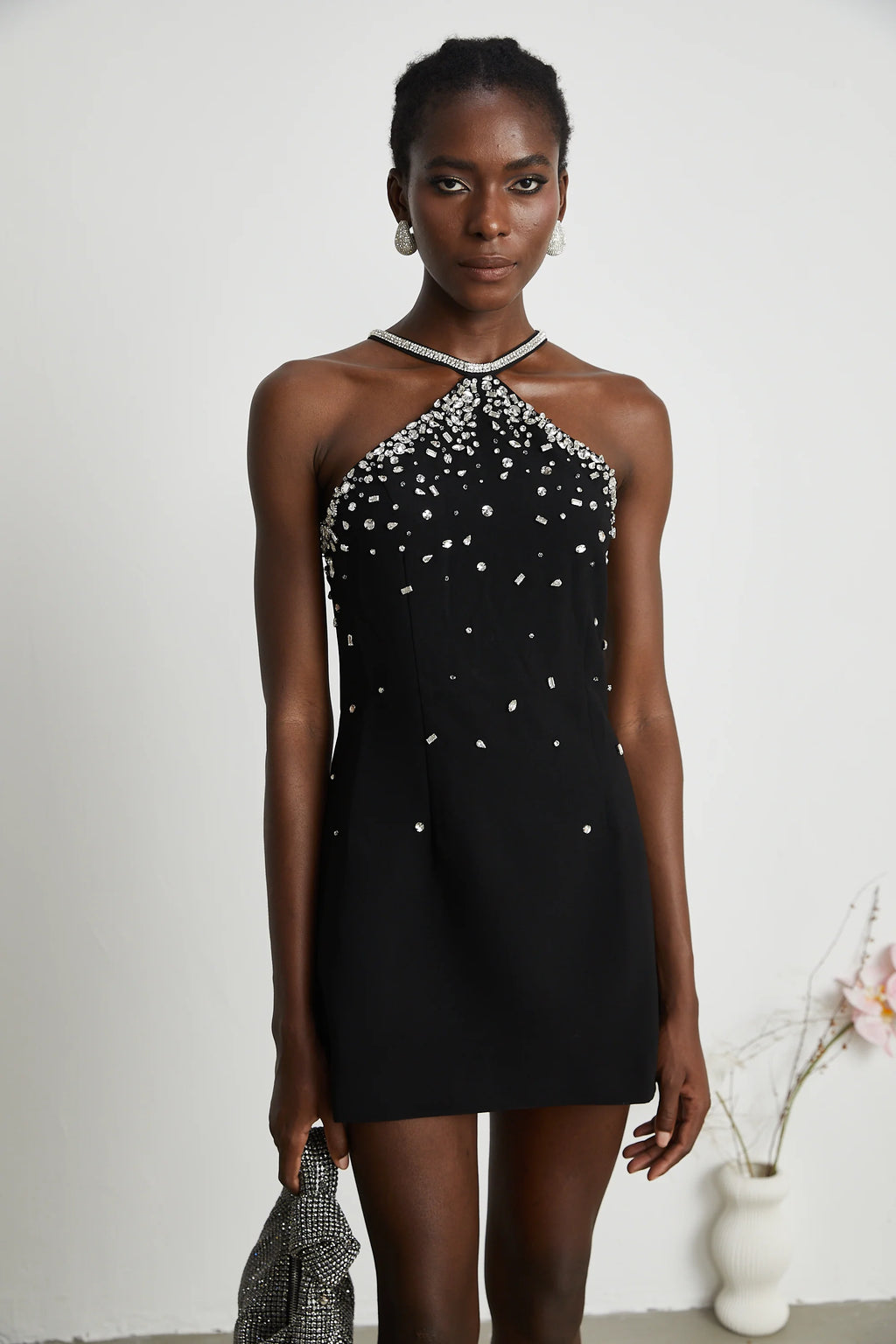 Slantria black embellished mini dress