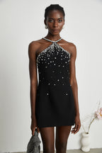Slantria black embellished mini dress