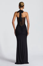 Halter Neck Backless Ruched Maxi Dress