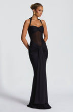 Halter Neck Backless Ruched Maxi Dress