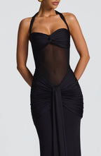 Halter Neck Backless Ruched Maxi Dress