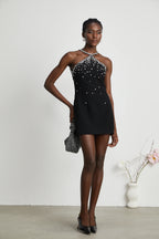 Slantria black embellished mini dress