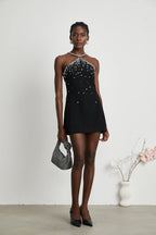 Slantria black embellished mini dress