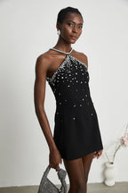 Slantria black embellished mini dress