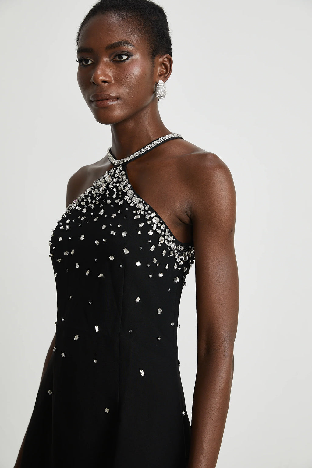 Slantria black embellished mini dress