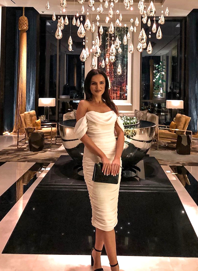 Lemily Ruched Draped Chiffon Dress