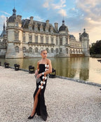 Women's Bandage Dress Black Tube Top White Bow Aclosy