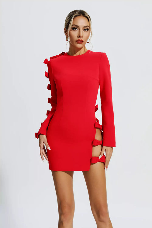 Asymmetric Hollow Bow Dress Aclosy