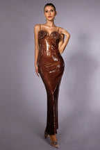 Champagne Gold Sequin Celeb Dress aclosy