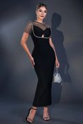 Grid Diamond Bandage Dress Ladies Party Banquet Dress Aclosy