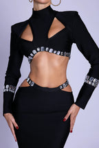 Shiny Rhinestone Hollow Top Sheath Long Belt Suit Dress Aclosy
