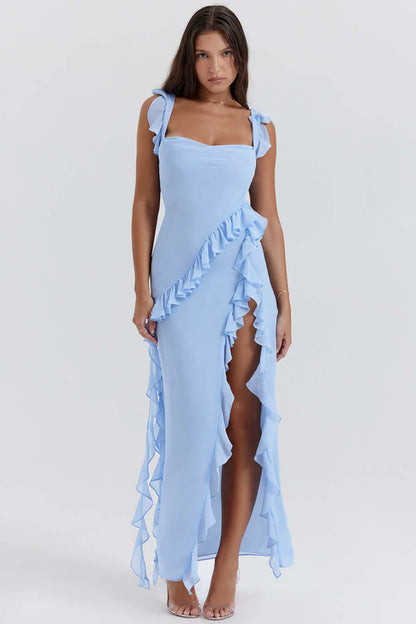 Split Ruffled Square Neck Maxi Dress