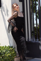 Polka Dot Black Mesh Midi Dress