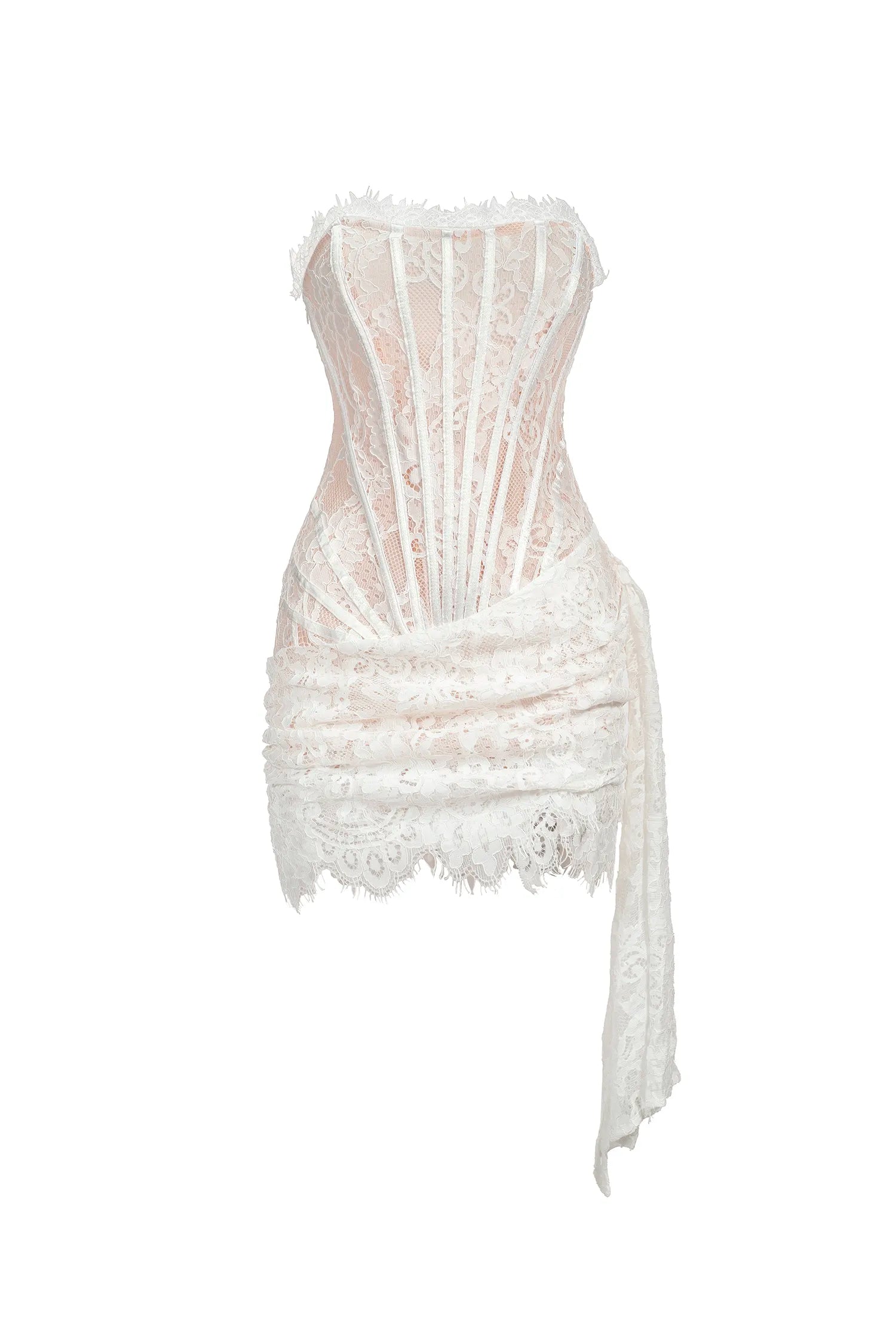 Alyia Lace Ruche Corset Celeb Dress-White