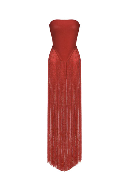 Alara Fringe Sleeveless Strapless Tassel Bandage Bodysuit