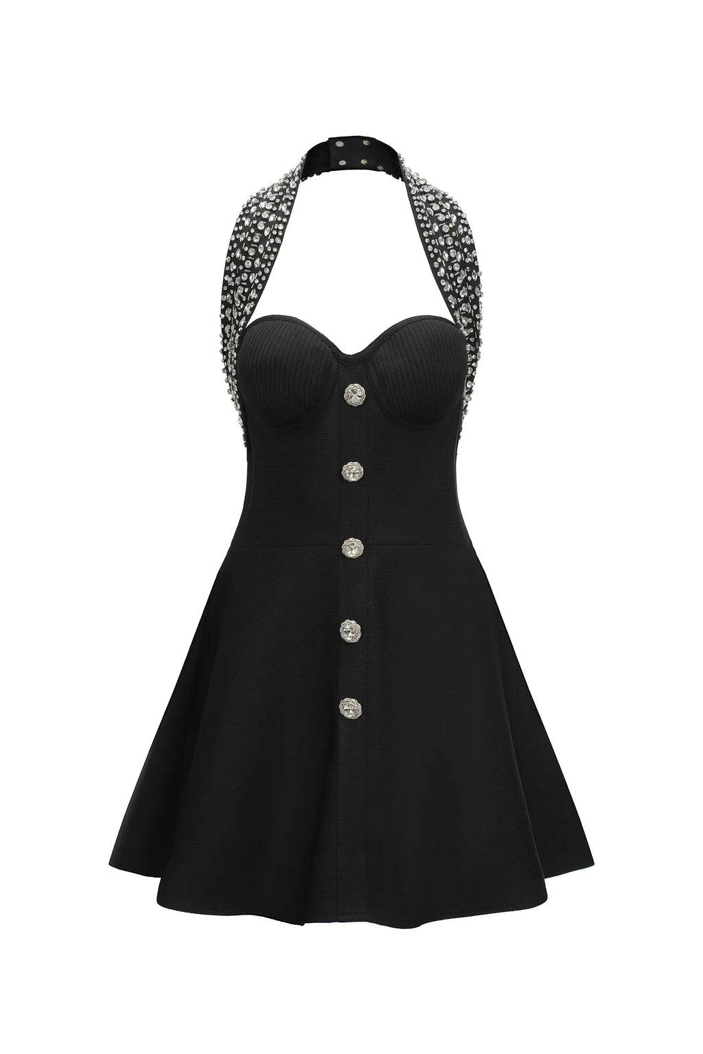 Chic Halter Mini Party Dress-Black