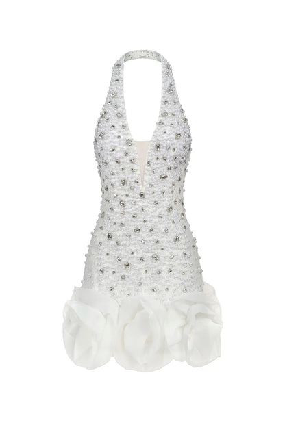 ALANA MINI WHITE RHINESTONE DRESS