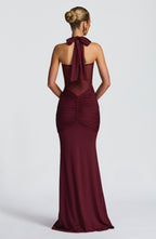 Halter Neck Backless Ruched Maxi Dress