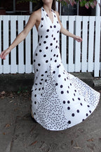 Backless Halter Neck Polka Dot Maxi Dress