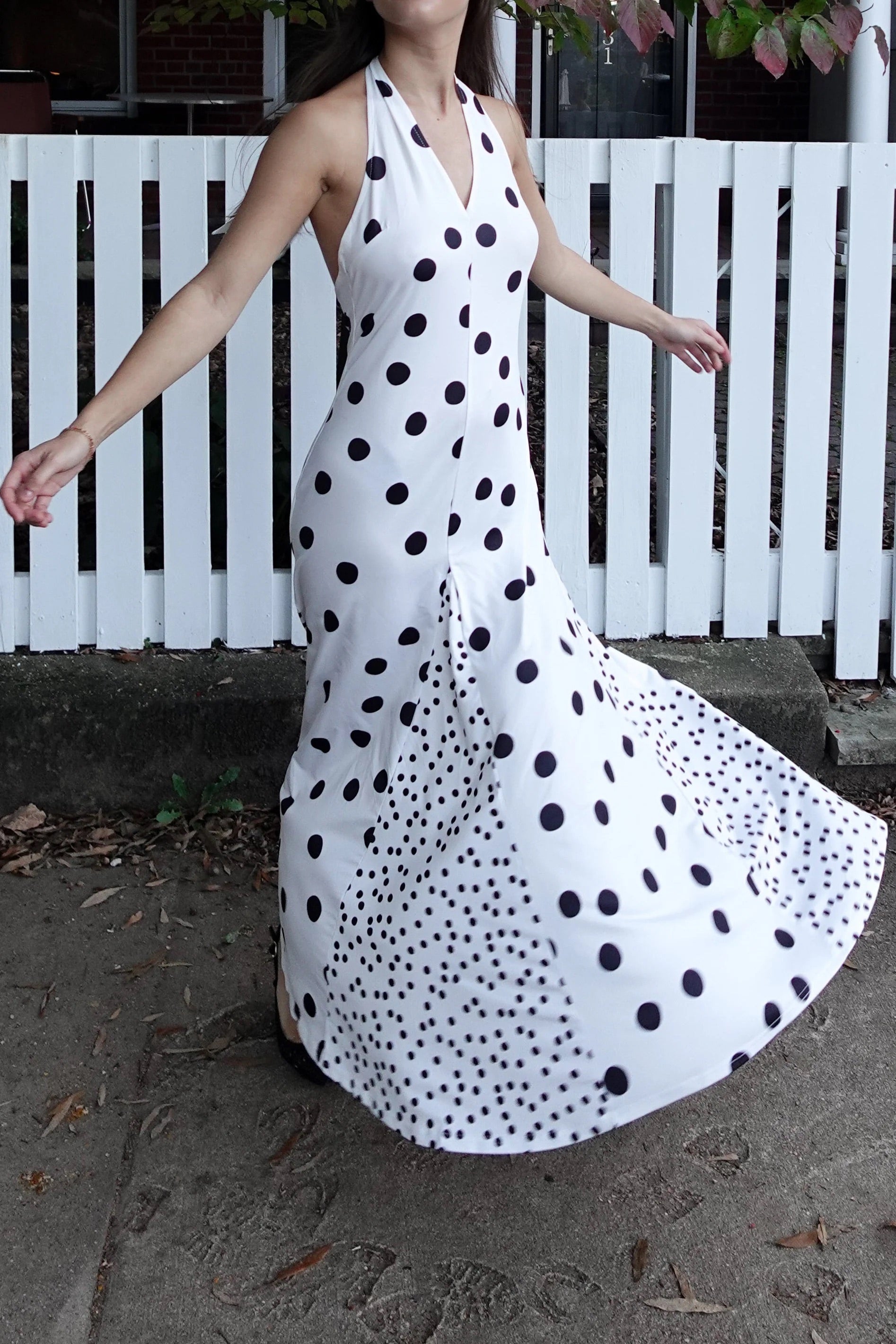 Backless Halter Neck Polka Dot Maxi Dress