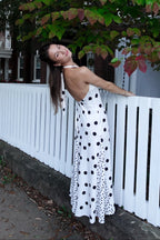 Backless Halter Neck Polka Dot Maxi Dress