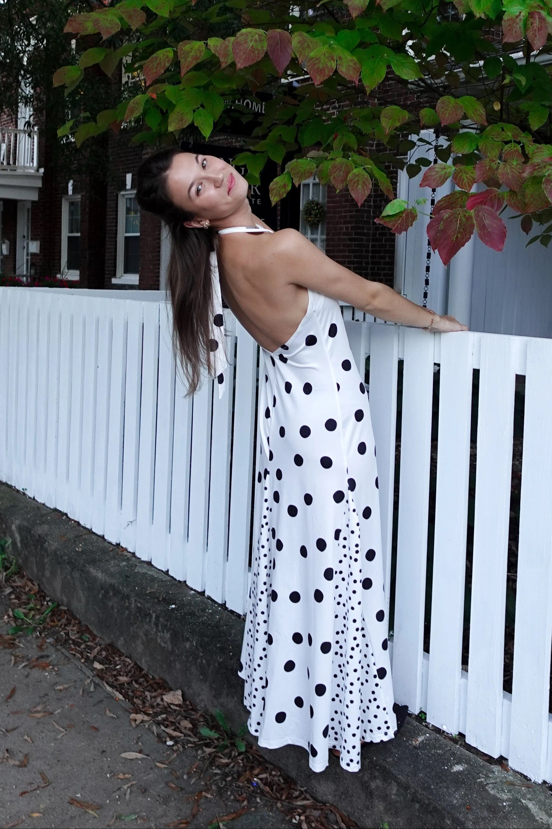 Backless Halter Neck Polka Dot Maxi Dress