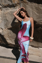 Women's Fashionable Elegant Floral Print Slim Strap Dress Aclosy