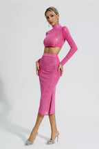 Hot Girl Women's Fashion Rivet Elastic Tight Skirt Suit aclosy