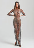 Rhinestone Blouse Mesh Long Sleeve Split Dress aclosy