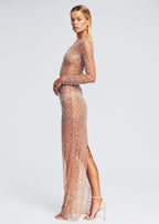 Rhinestone Blouse Mesh Long Sleeve Split Dress aclosy